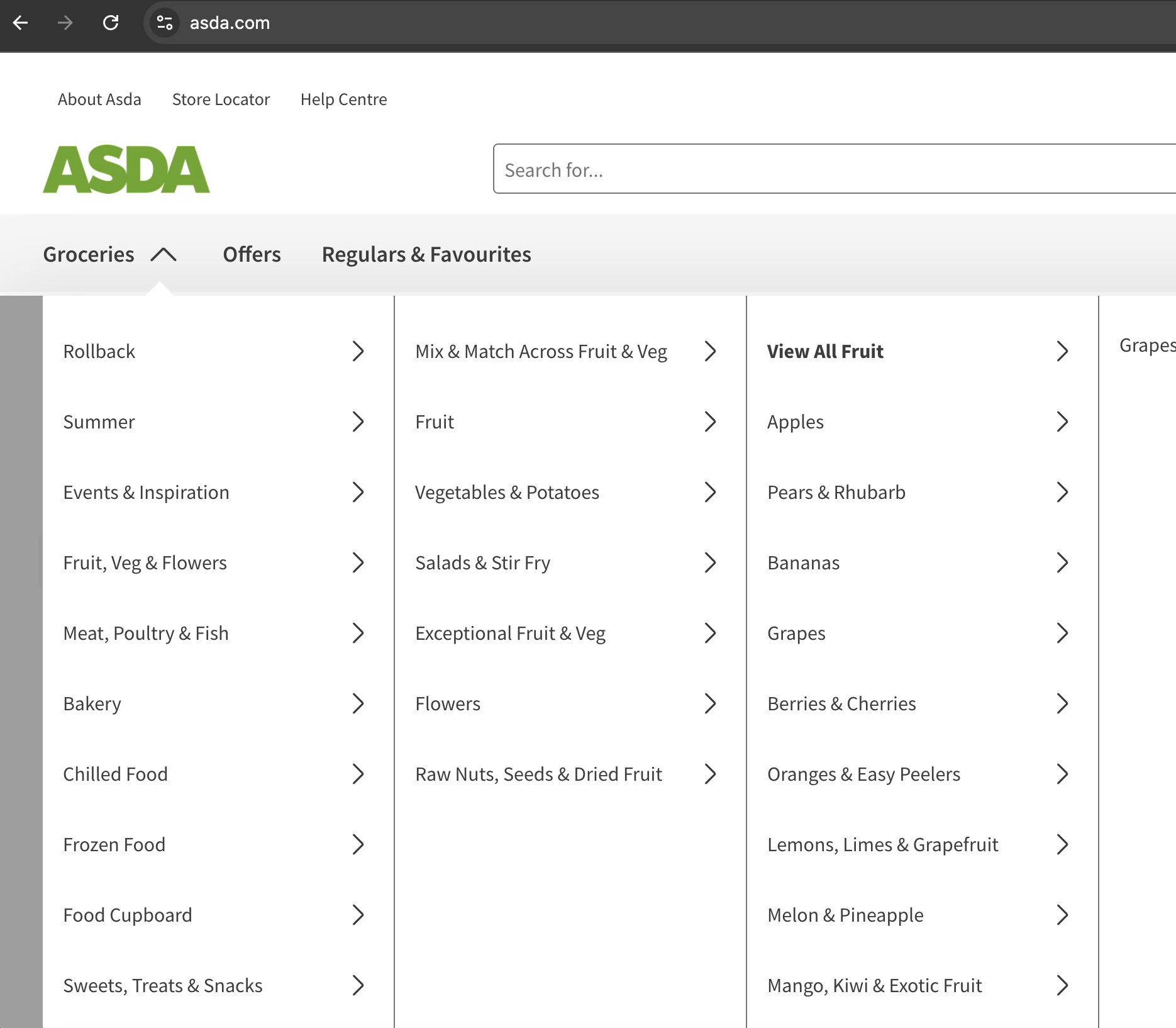 ASDA groceries menu